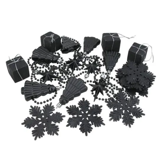 125ct. Jet Black Shatterproof 4-Finish Christmas Ornaments {7}