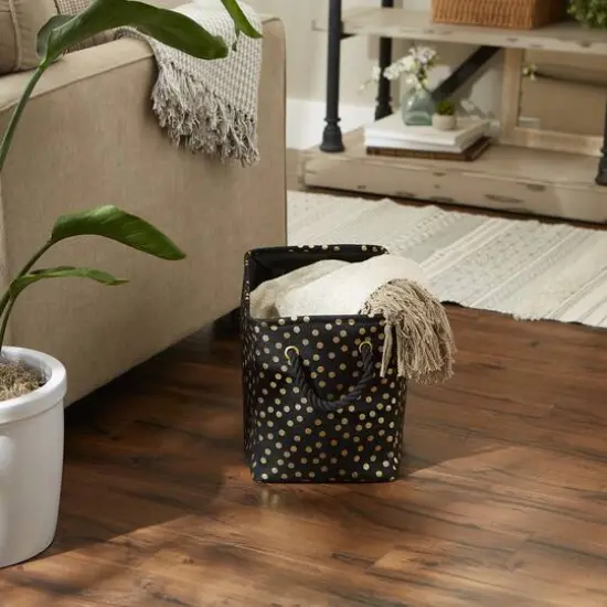 Medium Polyester Rectangle Bin With Gold Dots Black {7}