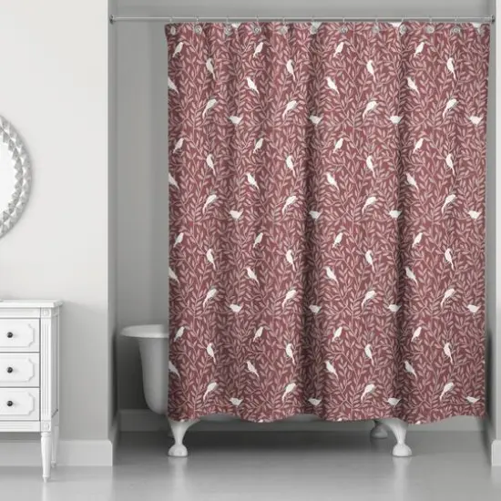 Birds on Leaves Shower Curtain Maroon {1}