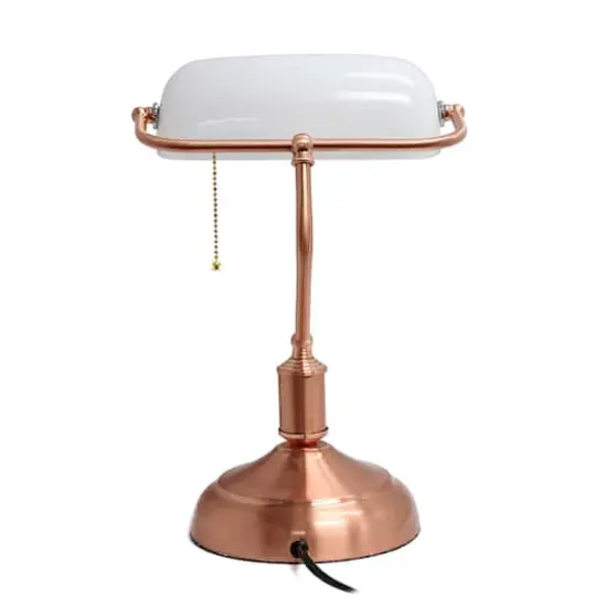 Simple Designs Executive Banker's Rose Gold Desk Lamp with White Shade {7}