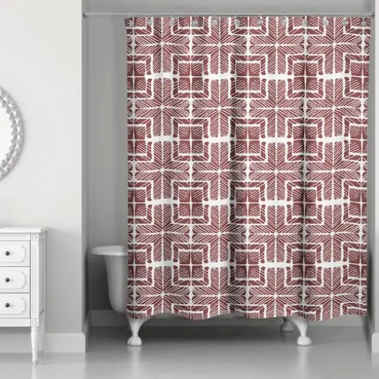 Shibori Squares Shower Curtain Maroon {1}