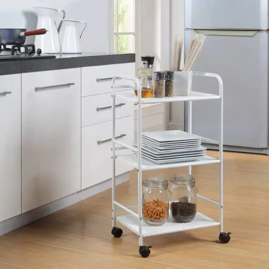 SunnyPoint 3-Tier Metal Rolling Utility Cart White {6}