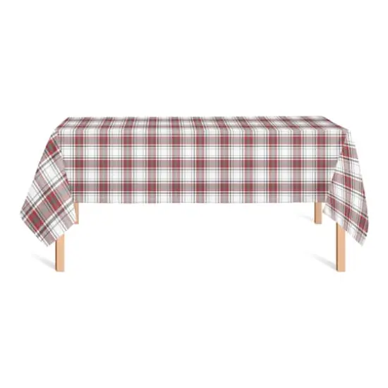 Red Gray Plaid 58x102 Tablecloth {3}