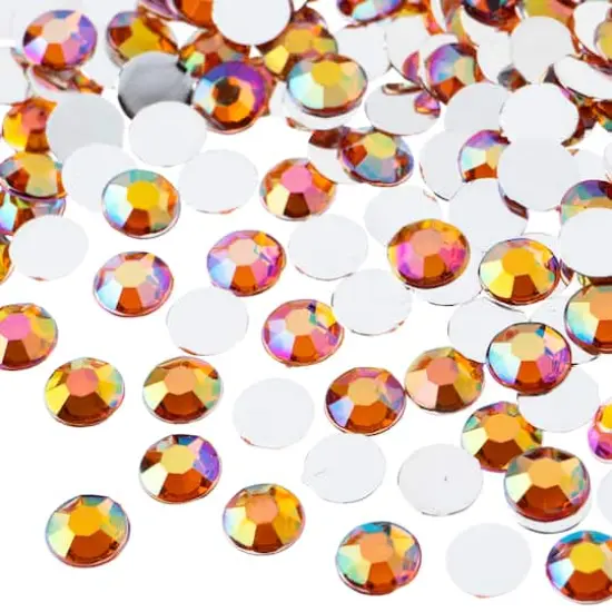 John Bead 8mm Acrylic Round Flat Back Rhinestones, 1,000ct. Orange AB {1}