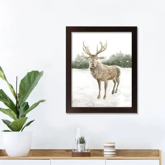 Winter Deer Walnut Framed Print Under Plexiglass {4}