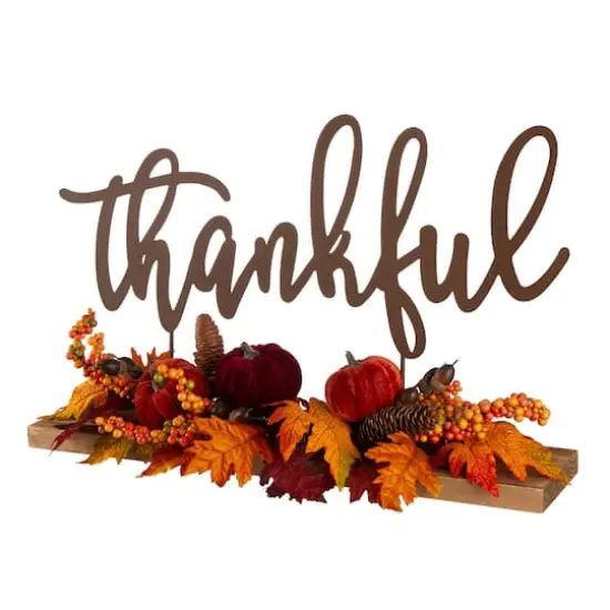 24" GlitzHome&reg; Thankful Floral Tabletop Sign {1}