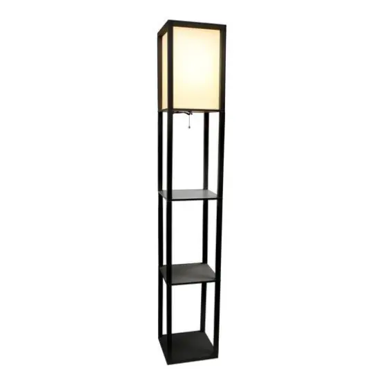 Lalia Home 5ft. Column Shelf Floor Lamp with Linen Shade Black {3}