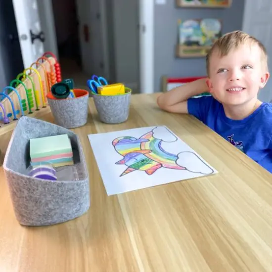 Welaxy Felt 3 Piece Gray Tray with Orange & Green Cups Desktop Organizer Set {7}