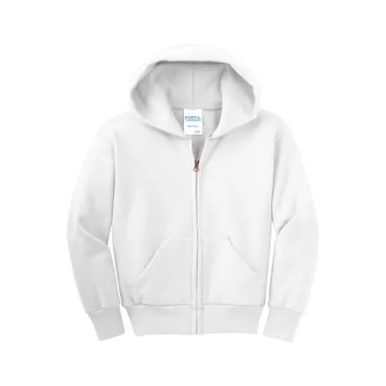 Port & Company® Youth Core Fleece Full-Zip Hooded Sweatshirt White {1}