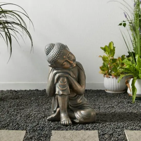 Glitzhome&reg; 18" Faux Bronze Resting Buddha Garden Statue {5}