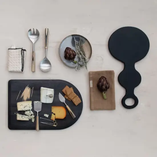 Hello Honey&reg; 3-Piece Natural & Black Stainless Steel & Mango Wood Cheese Servers with Handles & Design {5}