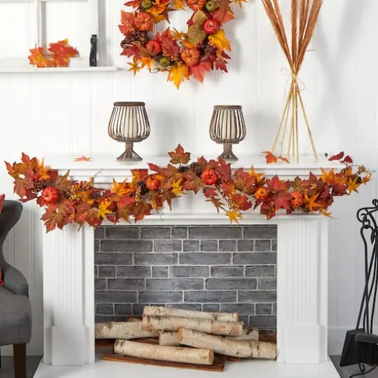 6ft. Autumn Maple Leaf, Pumpkin, Gourd & Berry Fall Garland {4}
