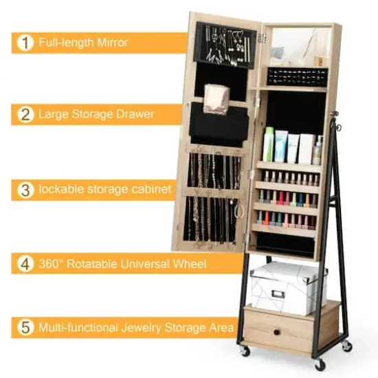 NEX&trade; 5ft. Yellow Jewelry Armoire on Casters with Chest Drawer {4}