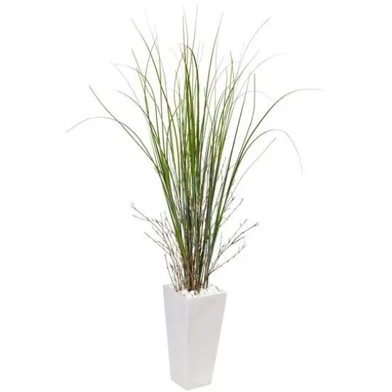 5ft. Bamboo Grass Plant in White Ceramic Tower {1}