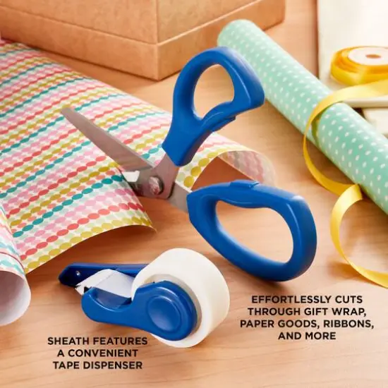 Sabatier 2-in-1 All-Purpose Gift Wrap Scissors with Removable Tape Dispenser Blade Cover Blue {4}