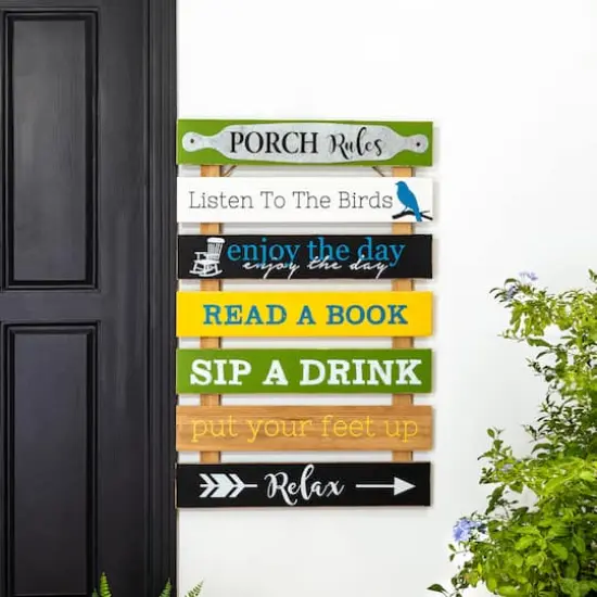 Glitzhome&reg; 36" Rustic Wooden Porch Rules Sign {3}