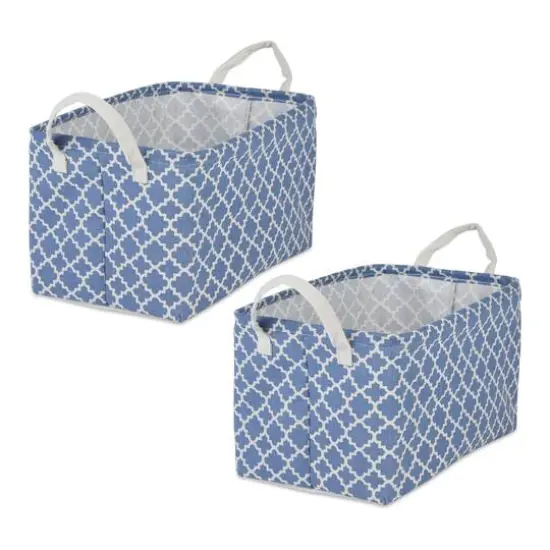 DII&reg; Large Lattice PE-Coated Cotton Polyester Laundry Bin, 2ct. French Blue {1}
