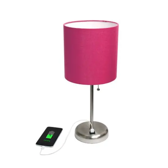 Creekwood Home 19.5" Oslo USB Port Table Lamp Brushed Steel/Pink Shade {7}