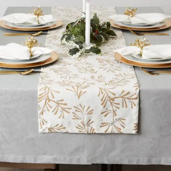 DII&reg; 108" Metallic Holly Leaves Table Runner {10}