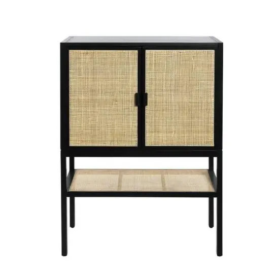 Hello Honey&reg; 47" Boho Woven Rattan and Wood Cabinet with Doors, Shelf, and Interior Storage Compartments Black and Natural {8}