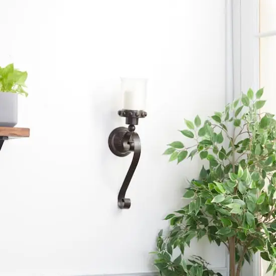 20" Brown Iron Traditional Candle Wall Sconce {10}