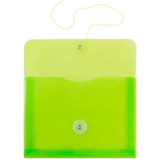 JAM Paper 5.5" x 7.5" Button & String Tie Closure Plastic Envelopes, 12ct. Lime Green {4}