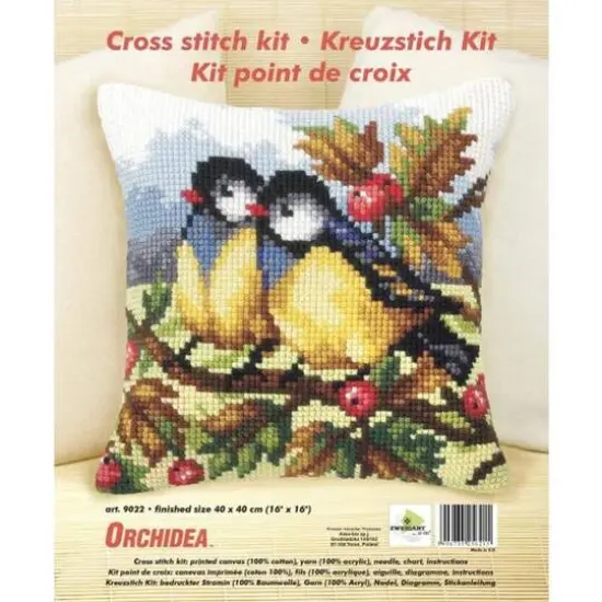 Orchidea Cushion Cross Stitch Kit Two Titmice {3}