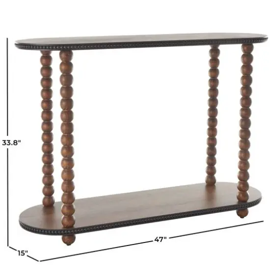 47" Brown Wood Oval Spindle 1-Shelf Living Room Console Table with Beaded Edges {8}