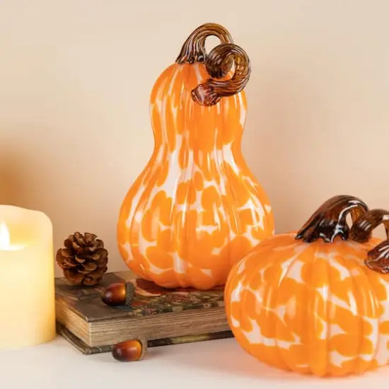 Glitzhome&reg; Orange Glass Pumpkin & Gourd Set {4}