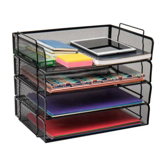 Mind Reader 4 Pack Black Stackable Metal Mesh Tray and Desk Document Organizer {9}