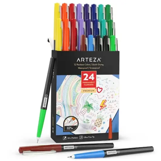 Arteza&reg; Rainbow Colors Permanent Ultra Fine Tip Marker Set {1}