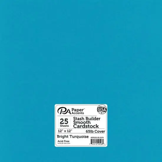 PA Paper™ Accents Stash Builder 12" x 12" 65lb. Smooth Cardstock, 25 Sheets Bright Turquoise {1}