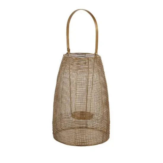 Gold Iron Modern Candle Holder Lantern, 16" x 9" x 9" {3}