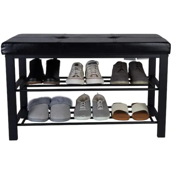 Simplify Black Entryway Bench with Shoe Storage {7}