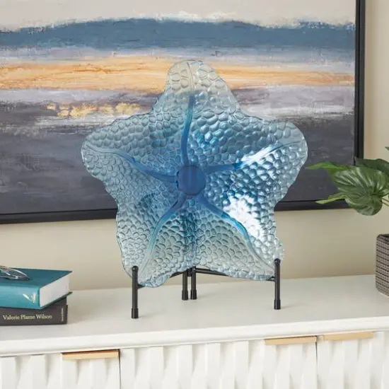 19.5" Blue Ombre Glass Starfish Charger with Metal Stand {3}