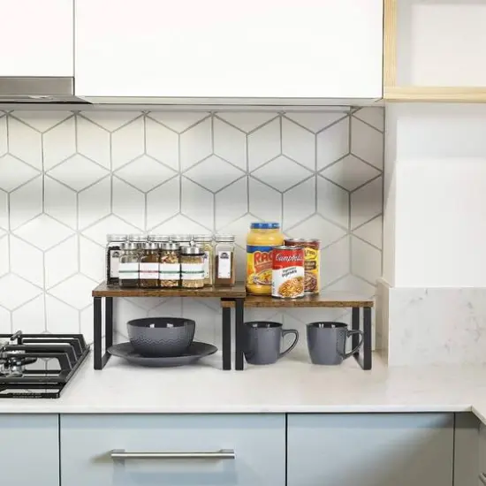 NEX&trade; 12" Rustic Brown & Black 3-Tier Kitchen Cabinet Organizer Set {8}