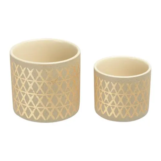 Hello Honey&reg; Gold Stoneware Pots with Geometric Pattern Set {9}