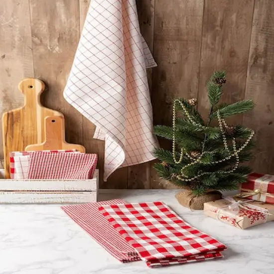 DII&reg; Holiday Checks Heavyweight Dishtowel & Dishcloth Set {4}