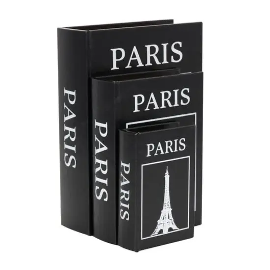 Black Eiffel Tower Paris Storage Book Box Set {1}