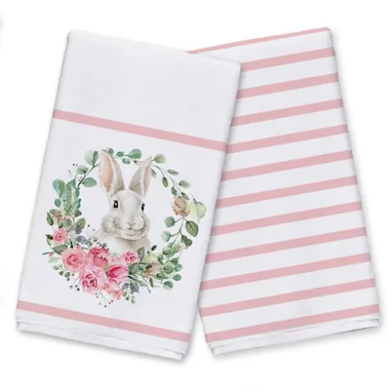 Rabbit Wreath Tea Towel - Set of 2 {1}
