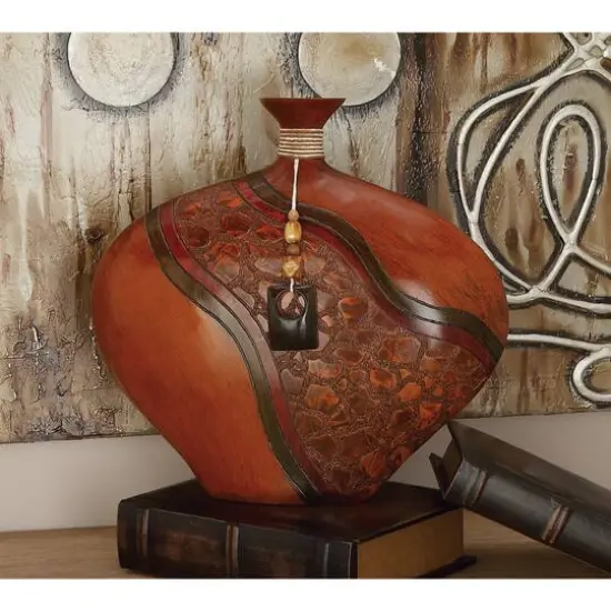 15" Brown Polystone Eclectic Vase {8}