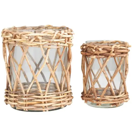 Clear Glass & Rattan Woven Candle Holder Set {1}