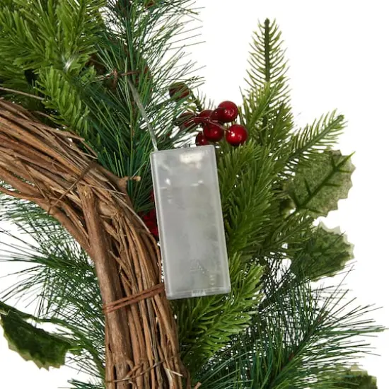 Glitzhome&reg; 24" Pre-Lit Ornament, Berry, Holly & Pine Wreath {9}
