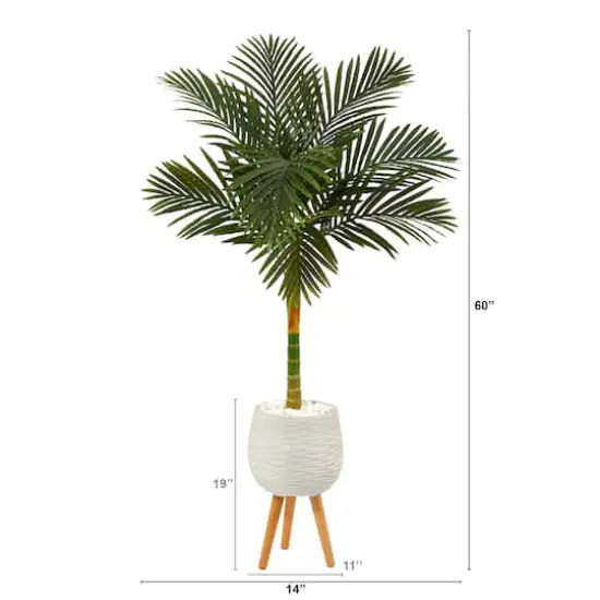 5ft. Golden Cane Artificial Palm Tree in White Planter with Stand {3}
