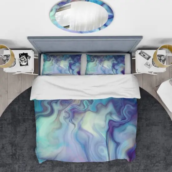 Designart Marbled Colours in Shades of Turquoise & Purple Modern & Contemporary Duvet Cover & Sham Set {6}