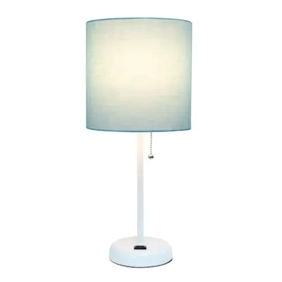 Creekwood Home Oslo 19.5" Power Outlet Table Lamp White Base/Aqua Shade {5}