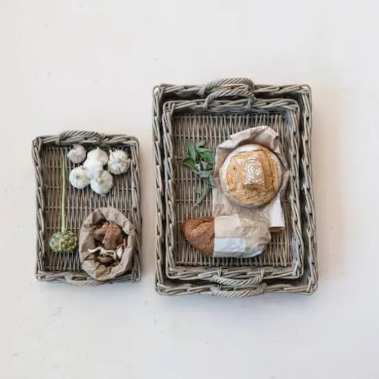 Hello Honey&reg; Natural Decorative Woven Rattan Trays with Handles {3}