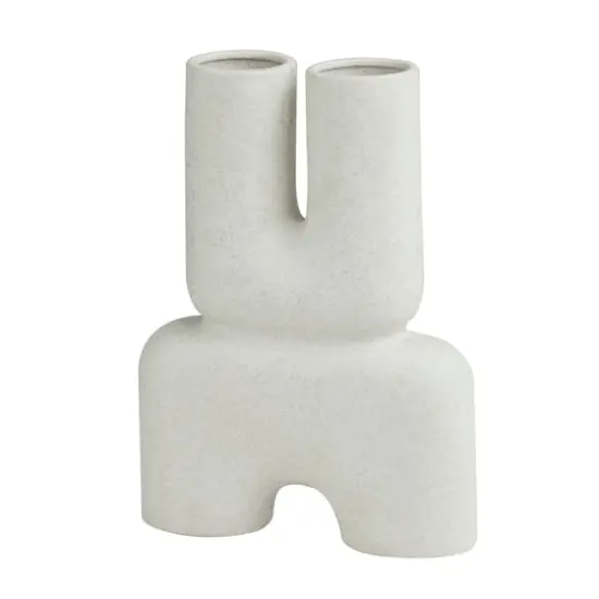 15" White Ceramic U-Shaped Abstract Vase {1}