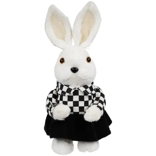 10" Girl Easter Rabbit Figurine in Checkered Dress {1}