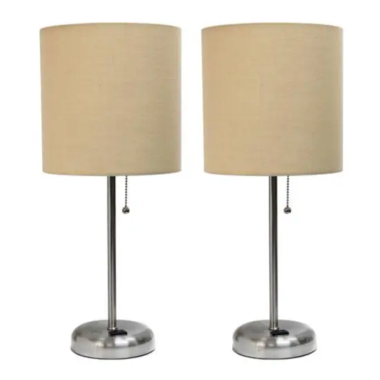 LimeLights 19.5" Brushed Steel Base Lamps with Charging Outlets, 2ct. Tan {1}